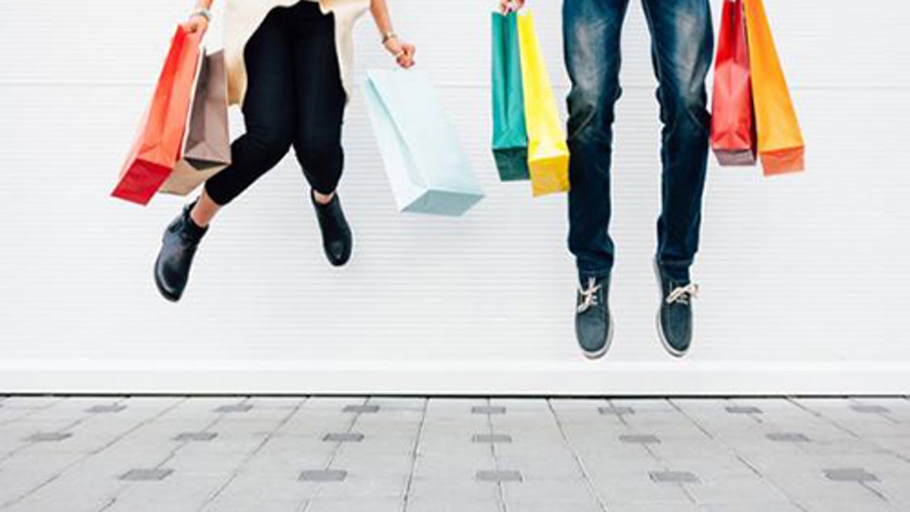 Shoppers leaping